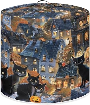 2024 Halloween Rice Cooker Cover Electric Pressure Cooker Air Fryer Kitchen Appliance Dust Cover Keep Appliance Clean Black Cat PatternBlack