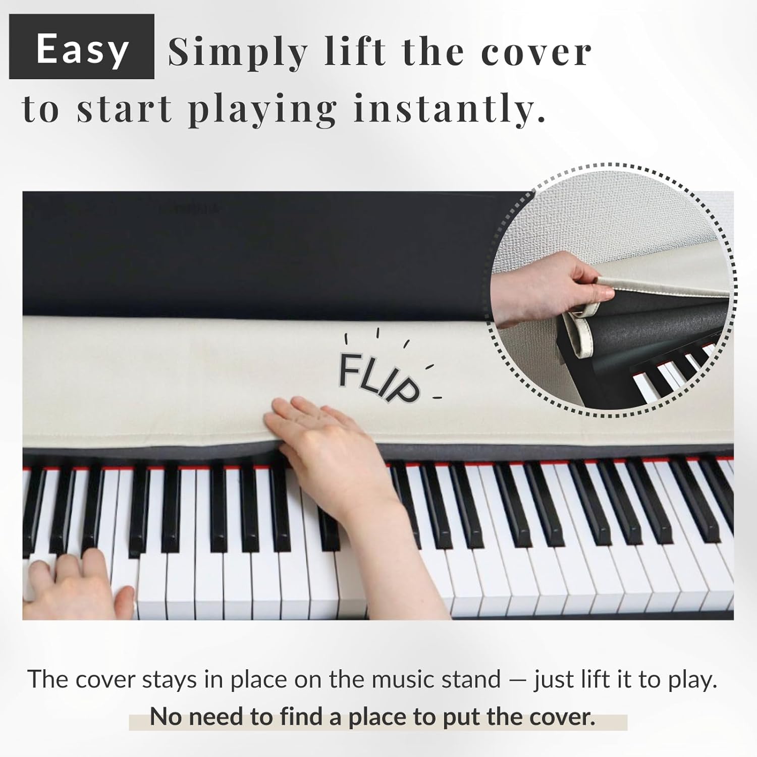 88 Keys Piano Keyboard Dust Cover PiuColor, Designed by Professional Pianist, Music Stand Compatible, Washable Digital Piano Cover, Blends with Your Room, Japan Design (Smoky Black)