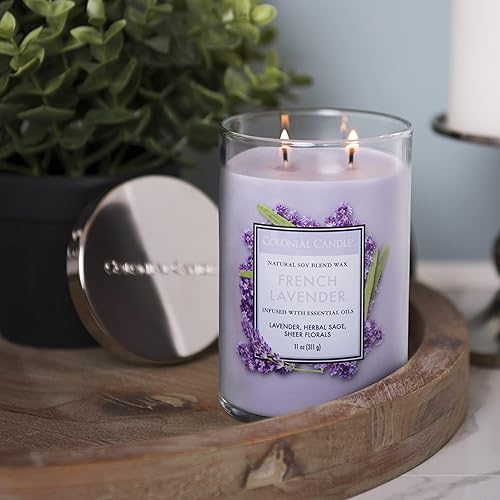 Miniatura 5 de Colonial Candle Vela en tarro perfumada de lavanda francesa, colección Classic Cylinders, 2 mechas, morado, 11 onzas, hasta 80 horas de combustión