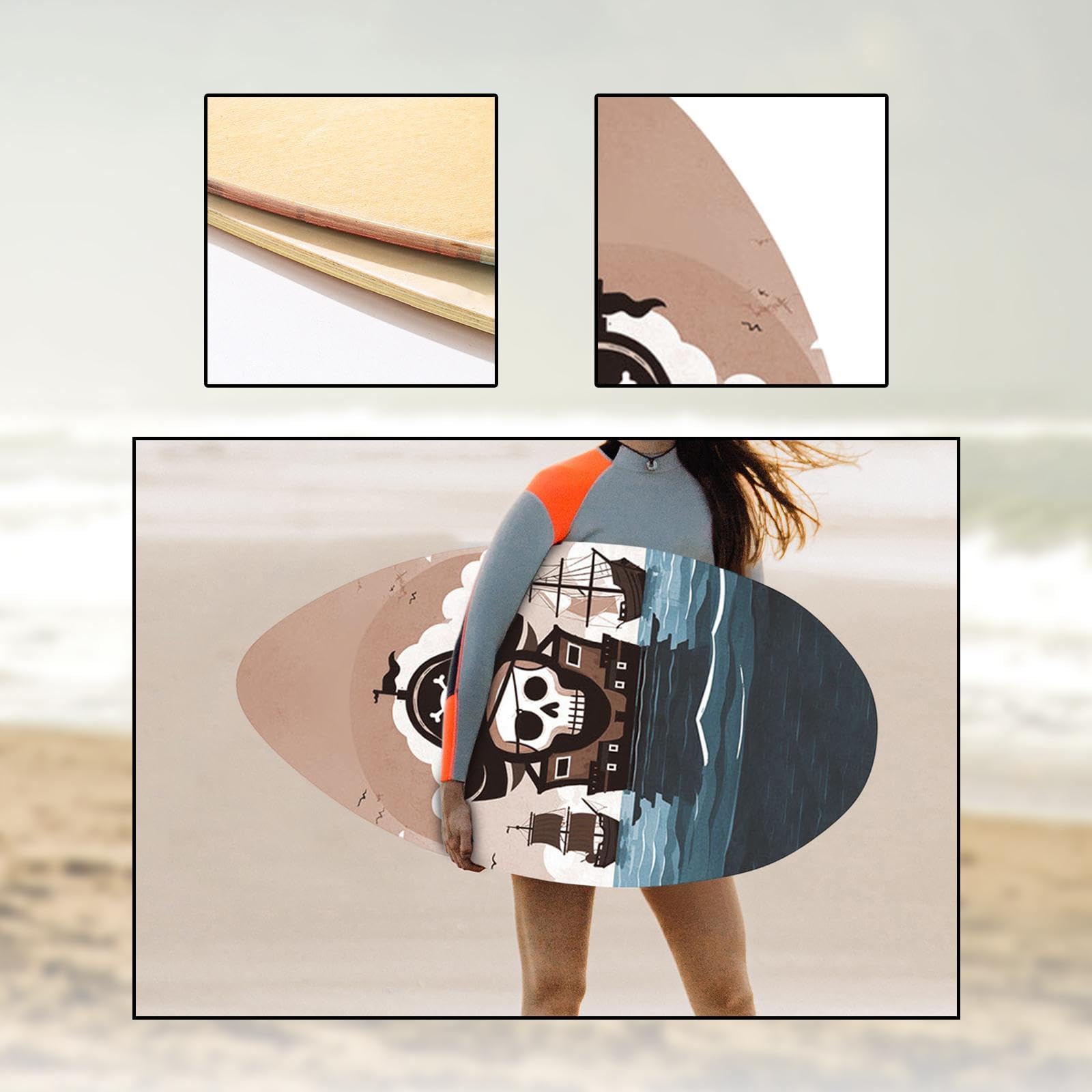 Skimboard Piccola tavola da Surf, 35 Pollici, in Piedi, Leggero, Legno, Board di Sabbia da Spiaggia Skim Board per Bambini per Principianti