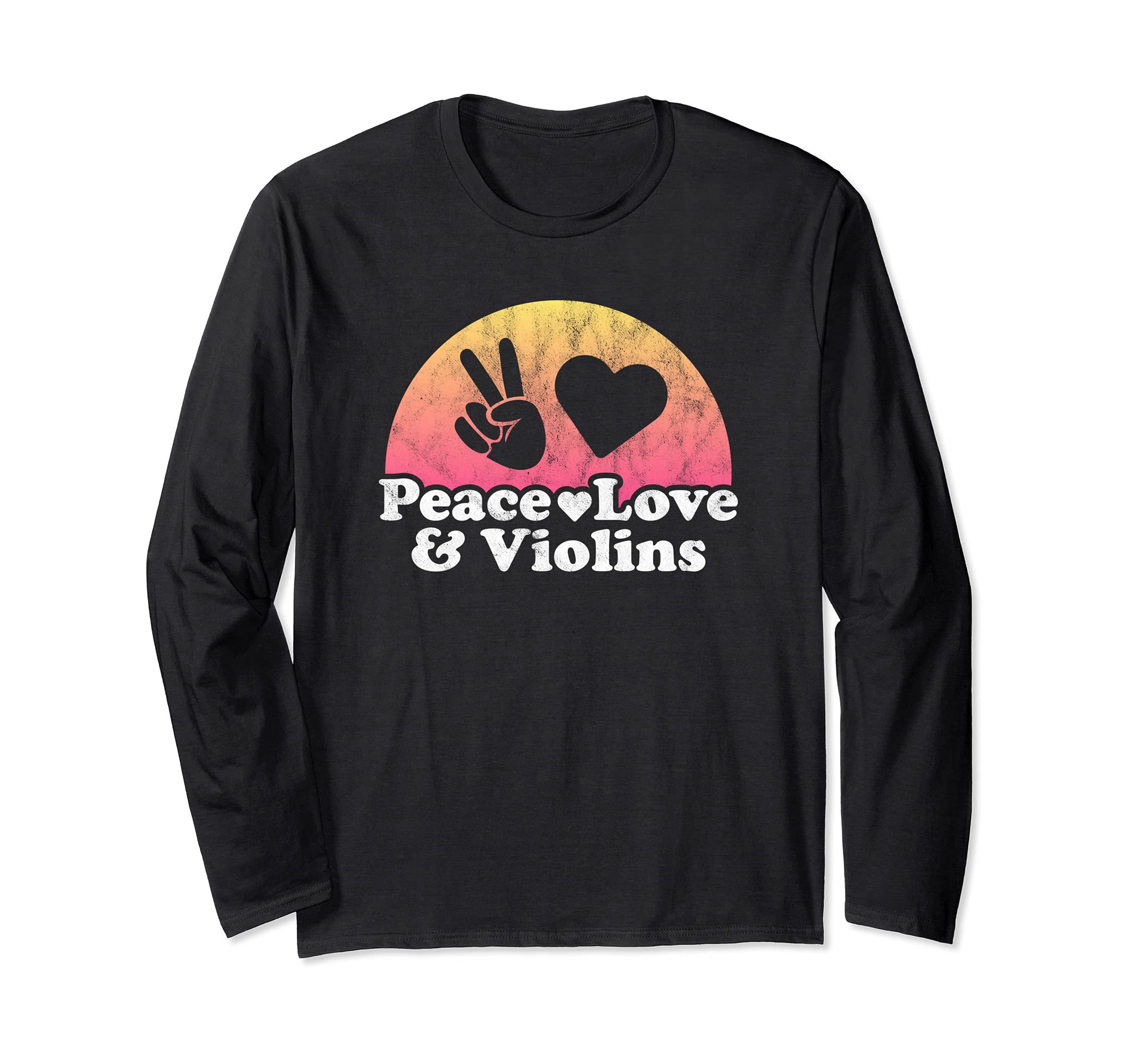 Peace Love and Violins Violin Long Sleeve T-Shirt, Black