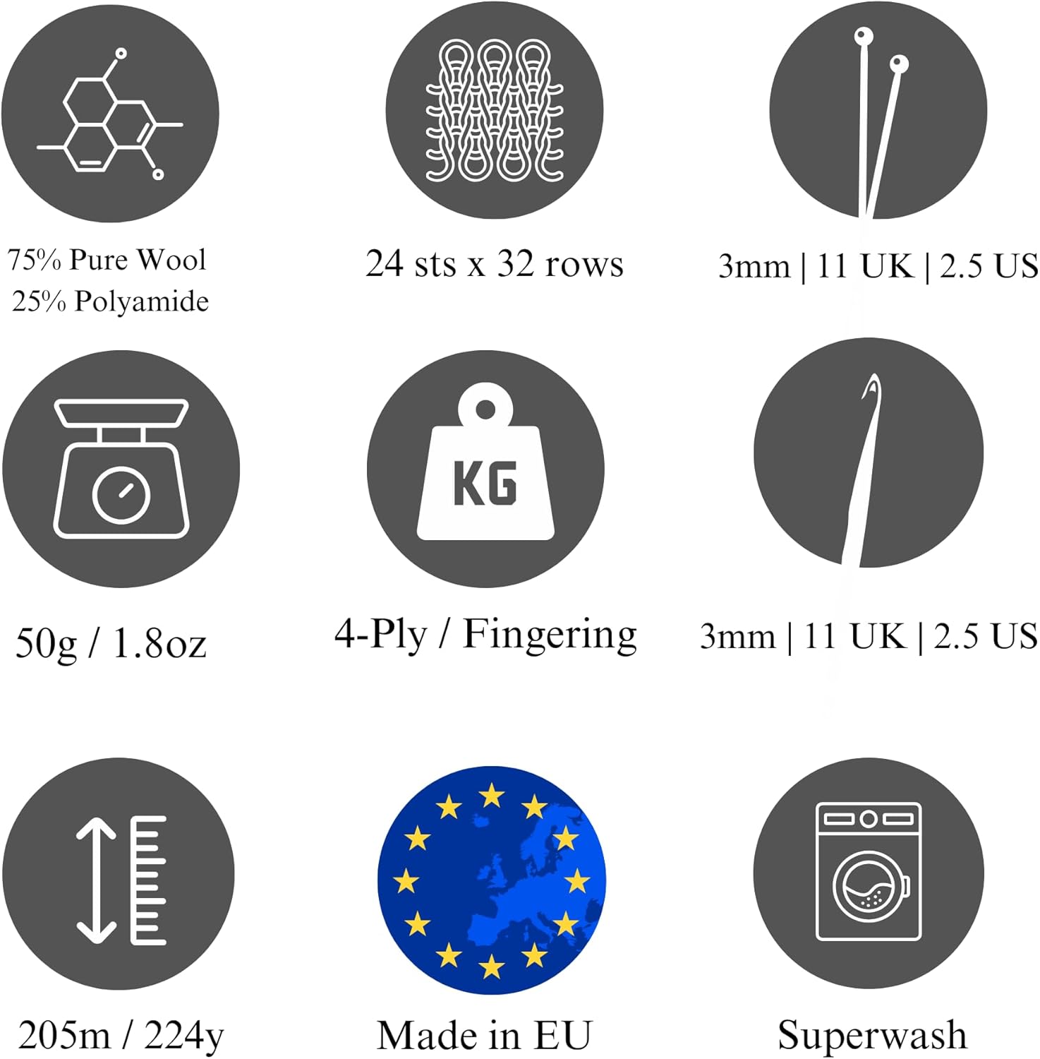 Set of 10 Superwash Sock Wool for Knitting, 4-Ply Sock Yarn from 75% Pure Wool - 25% Polymide, 50g Durable & Machine Washable for Perfect Knitted Socks