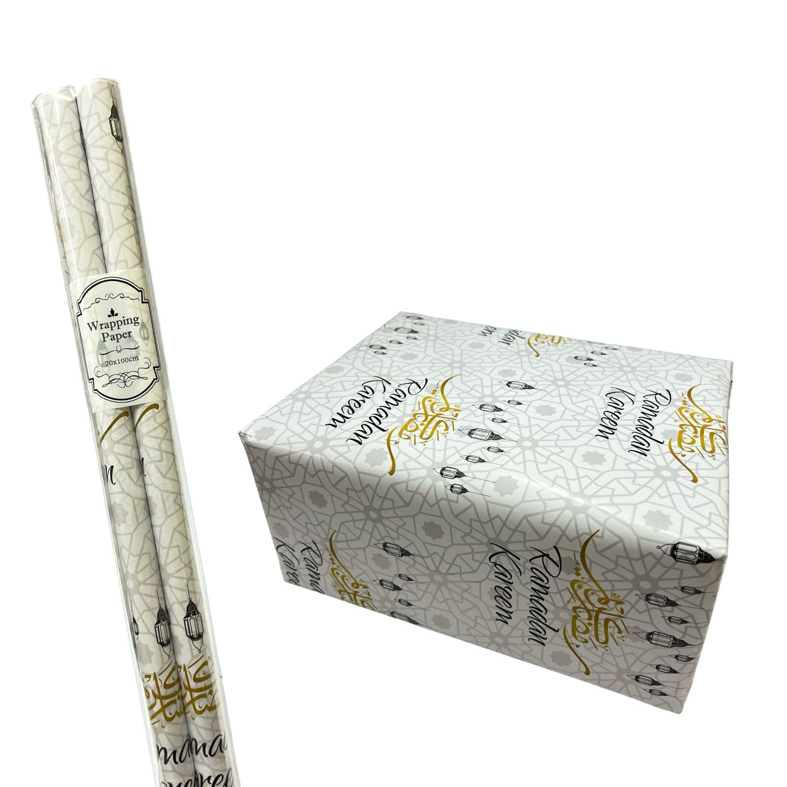 PARTY TIME - 2 Rolls Ramadan Gift Wrapping Paper – Ramadan Kareem Gift Wrap Party Supplies – Eid Mubarak Gifts Wrapping Rolls – Ramadan Decorations Wrapping Supplies (70x100cm.)