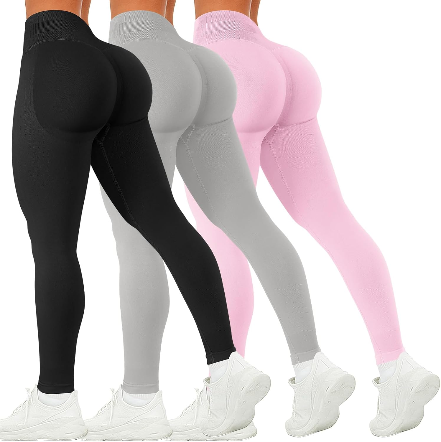 Coume 3 Pack Workout Leggings for Women Seamless Butt Lifting Leggings Compression Tummy Control Mid-Low Waist Yoga Pants
