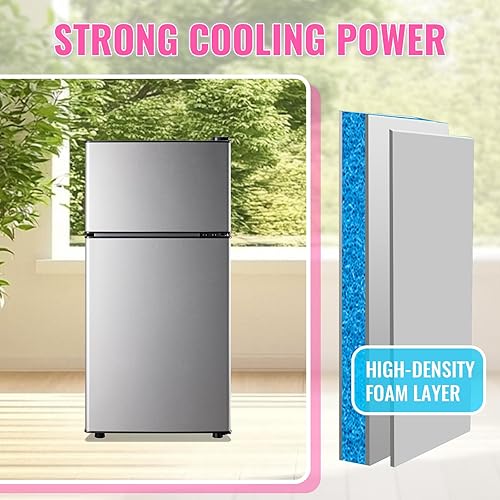 Miniatura 7 de Mini refrigerador retro con congelador, refrigerador pequeño de doble puerta tamaño apartamento con bandeja para huevos, mini refrigerador para