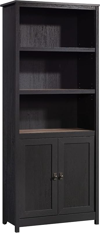 Cottage Road Book Shelf, Bookshelf with Storage, Library Bookcase with Doors and Adjustable Shelves, in Raven Oak Finish