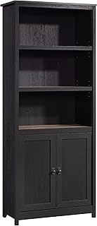 Sauder Cottage Road Book Shelf, Bookshelf with Storage, Library Bookcase with Doors and Adjustable Shelves, in Raven Oak Finish