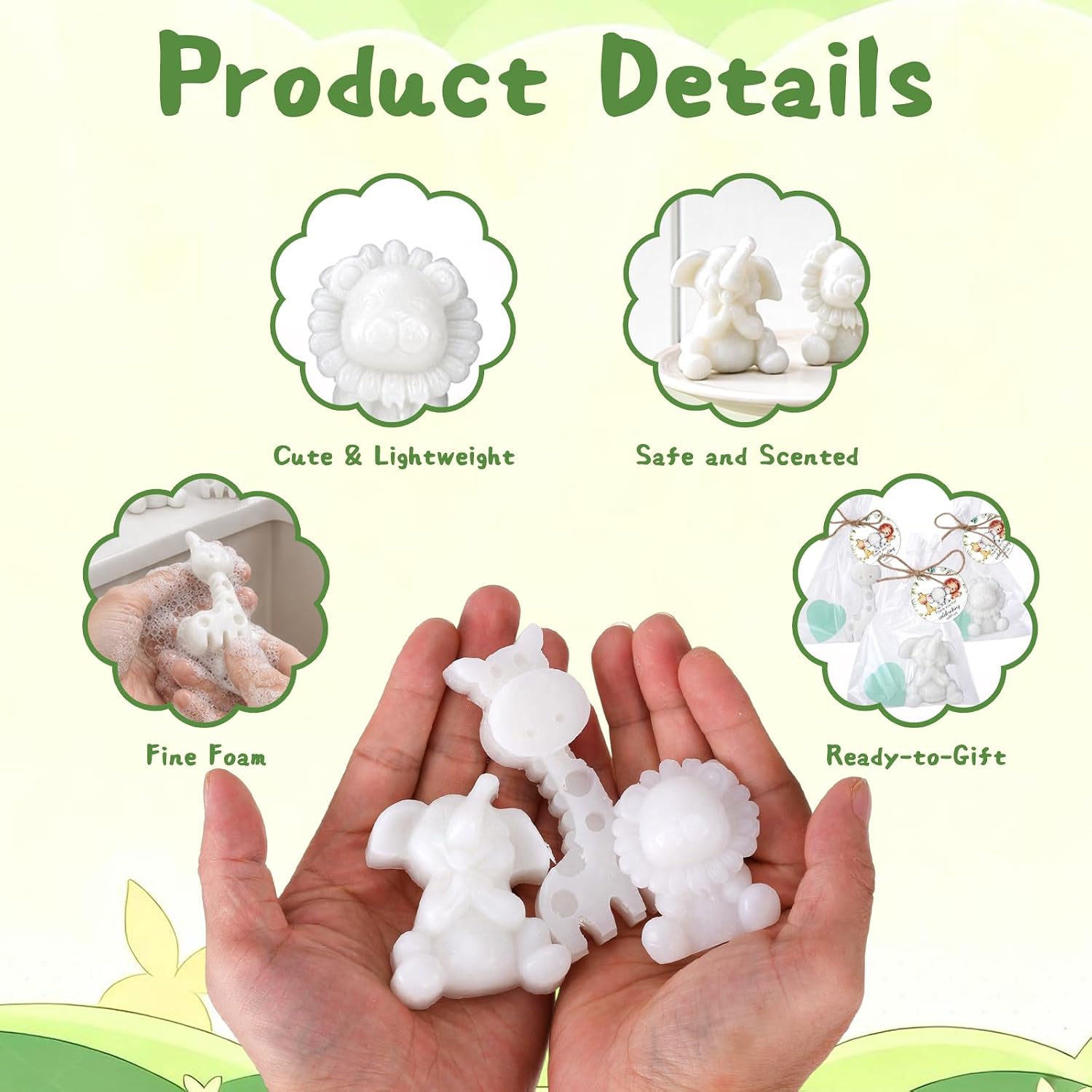 30 Sets Safari Animal Baby Shower Soap Favors, Baby Shower Gifts for Guest | Elephant Lion Giraffe Heart Handmade Soaps with Thank You Tags, Jungle Woodland Theme Birthday Baby Shower Favors for Guests
