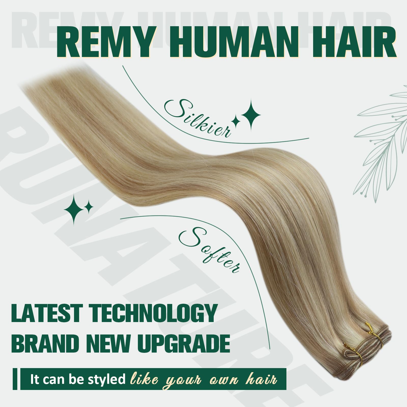RUNATURE 22 Inch Weft Hair Extensions Real Human Hair Ash Blonde with Platinum Blonde Double Weft Sew in Hair Extensions Human Hair One Piece for Daily Wedding Use 100g/pack #P18/60 - Image 3