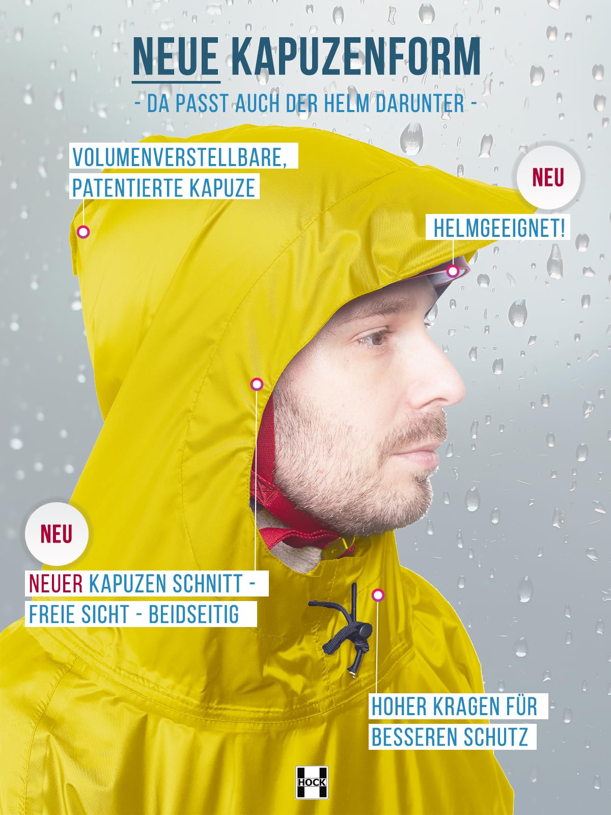 HOCK Poncho antipioggia per bici elettrica premium con maniche per bicicletta ed e-bike, impermeabile al 100%, Giallo, L