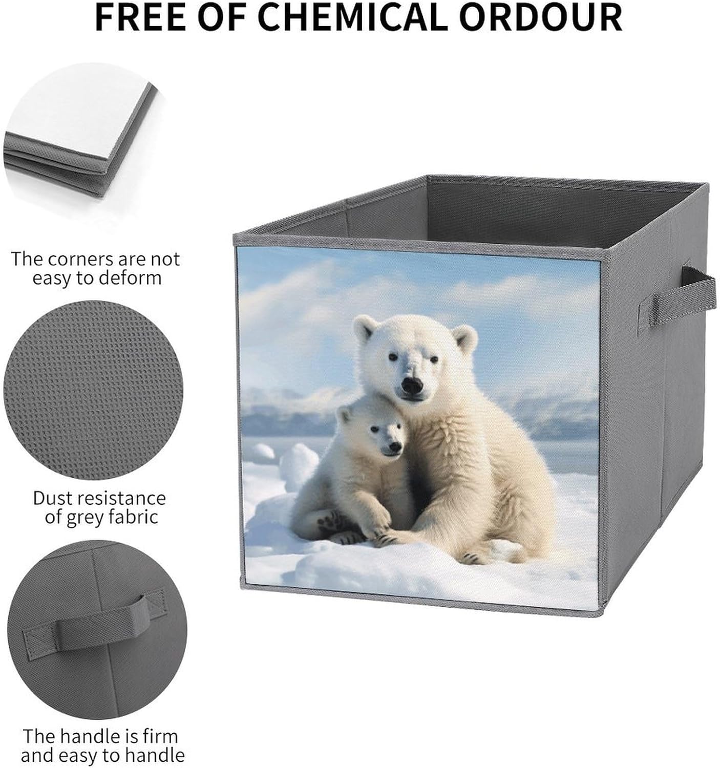 Cute Polar Bear Storage Cubes Set of 6 Storage Bins with Handles Collapsible Storage Basket Fabric Storage Box for Shelves Large Closet Shelf Organizer for Organization 11 Inch
