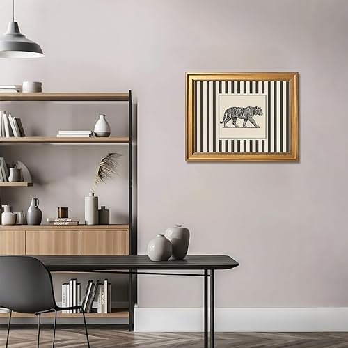 Miniatura 5 de Gold Framed Vintage Tiger Wall Art Black and White Striped Wild Animal Poster Retro Jungle Big Cat Wildlife Canvas Print Botanical Safari Minimalist