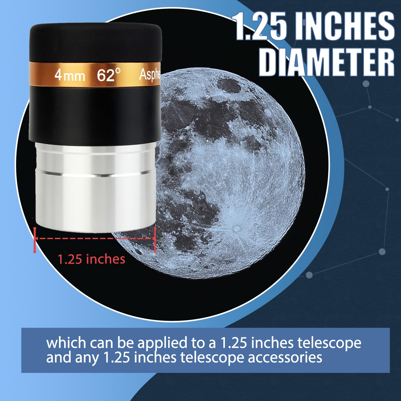 Svbony 1,25" Okular 4mm 62° Szeroki Kąt Asferyczny | Pełni Powlekany, HD Soczewka Asferyczna, z Gwintem Filtra, do Obserwacji Planetarnych Księżyca Jowisza