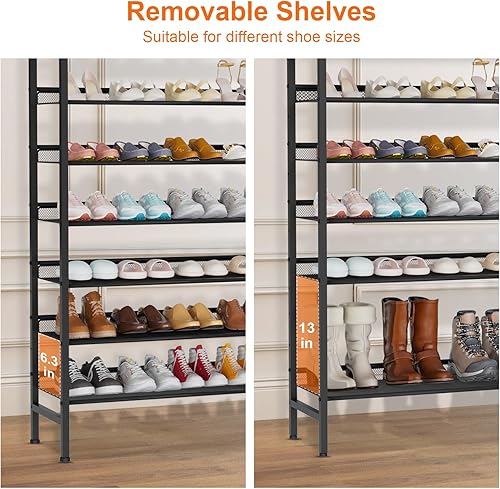 Miniatura 5 de Zapatero grande de 8 niveles, organizador de zapatos vertical de metal resistente, para armario, puerta delantera, entrada, hasta 28 pares, estante