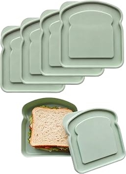 4-Piece Reusable Sandwich Container Set for Lunch Boxes, BPA-Free, Microwave & Dishwasher Safe, Food-Grade Plastic with Lid, Snack & Meal Prep Storage for Office, Travel, Picnic Green, 4pc