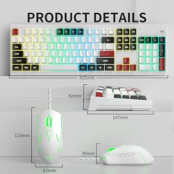 MageGee Creamy Keyboard and Mouse Combo, K2 Classic Keyboard, Wired RGB Backlit, 104 Waterproof, Ergonomic, PC/Laptop/MAC - Knight Red