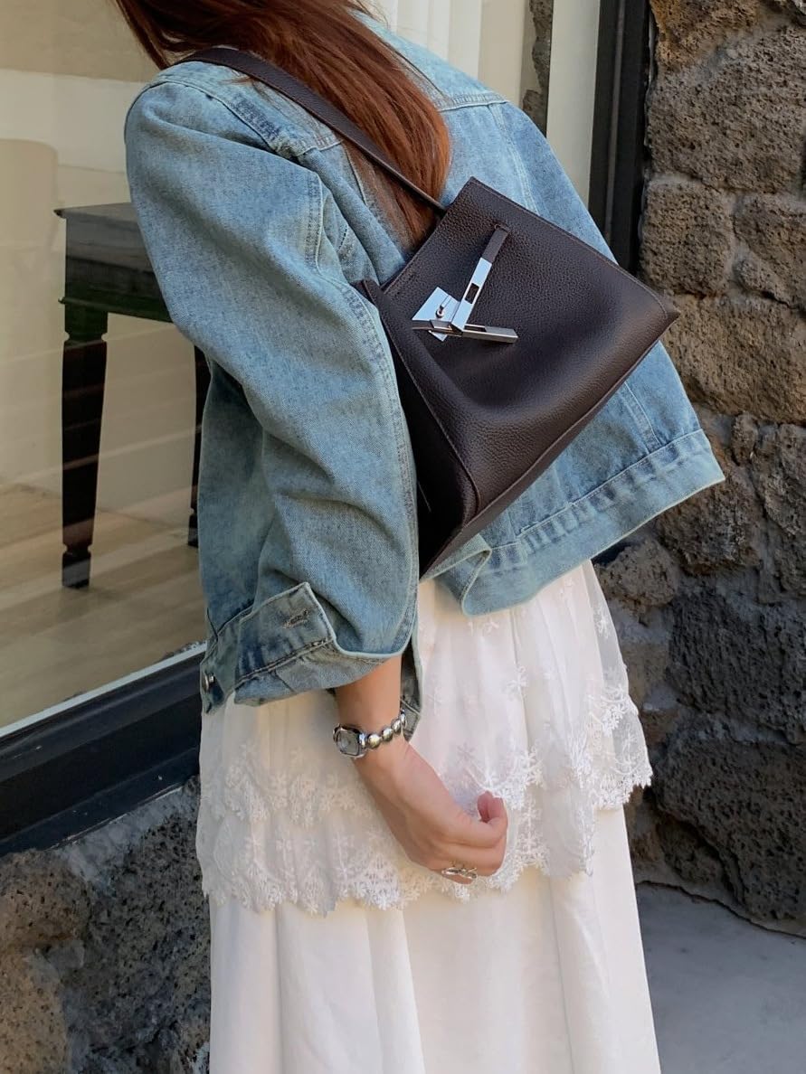 Leather Bucket Bag Handbag Shoulder Crossbody Bag HoboTotes Sling Lock Strap Satchel Large Capacity Versatile Luxury