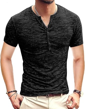 KUYIGO Men Henley Shirts Casual Slim Fit Basic Short Sleeve Fashion T-Shirt