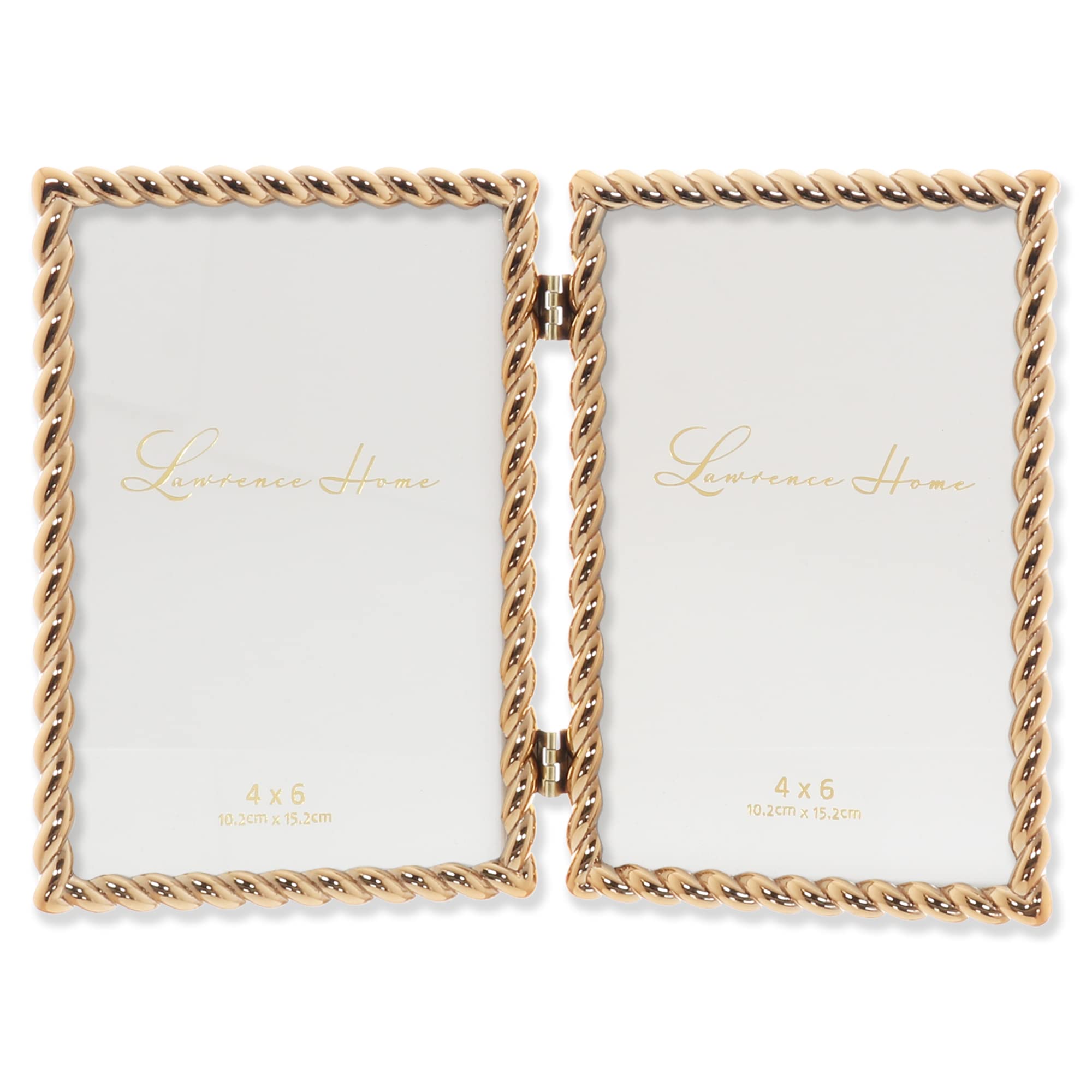4x6 Hinged Double Cast Metal Picture Frames, Gold Rope Design