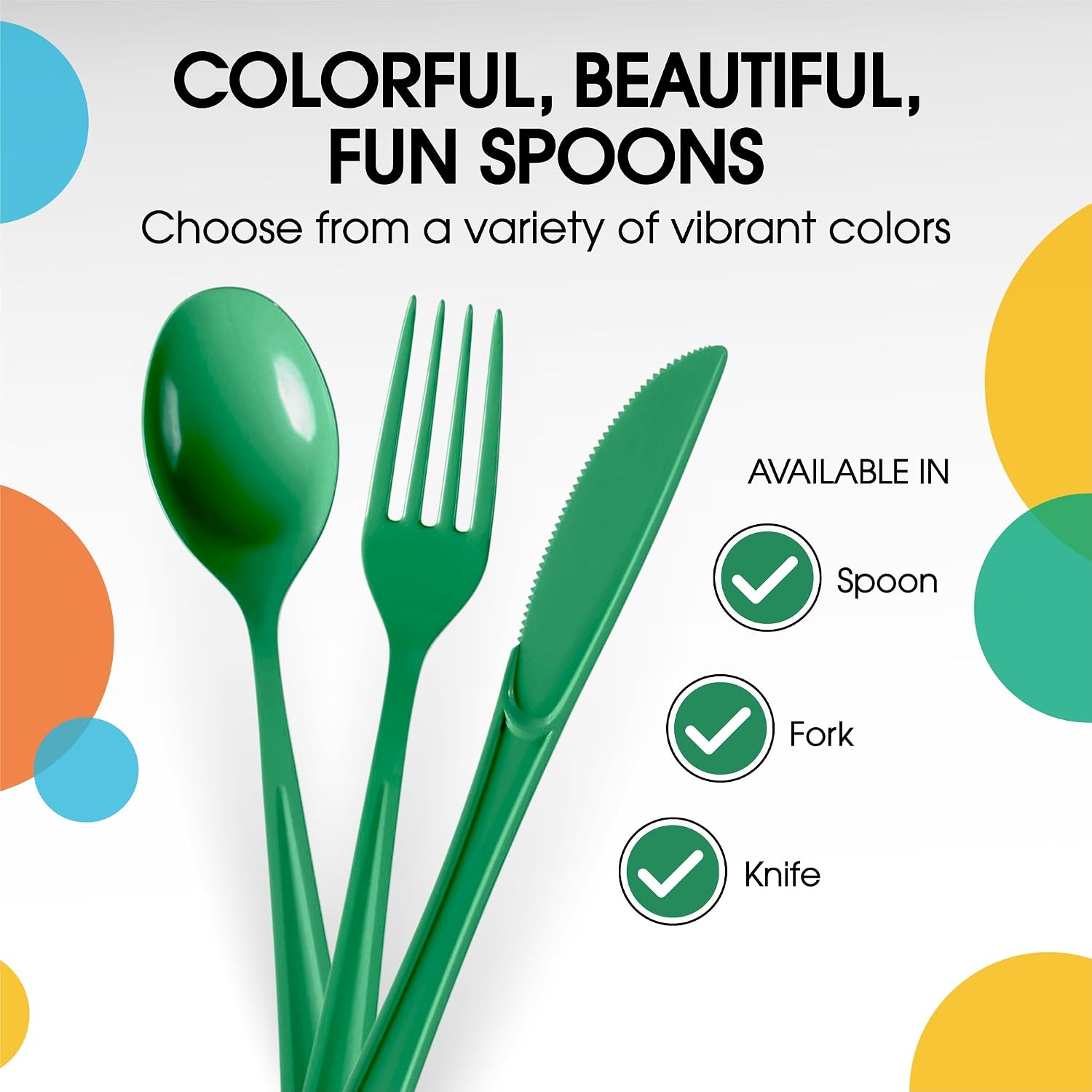 Exquisite Solid Color Premium Plastic Cutlery, Heavy Duty Plastic Disposable Cutlery - 100 Count - Emerald Green image 3