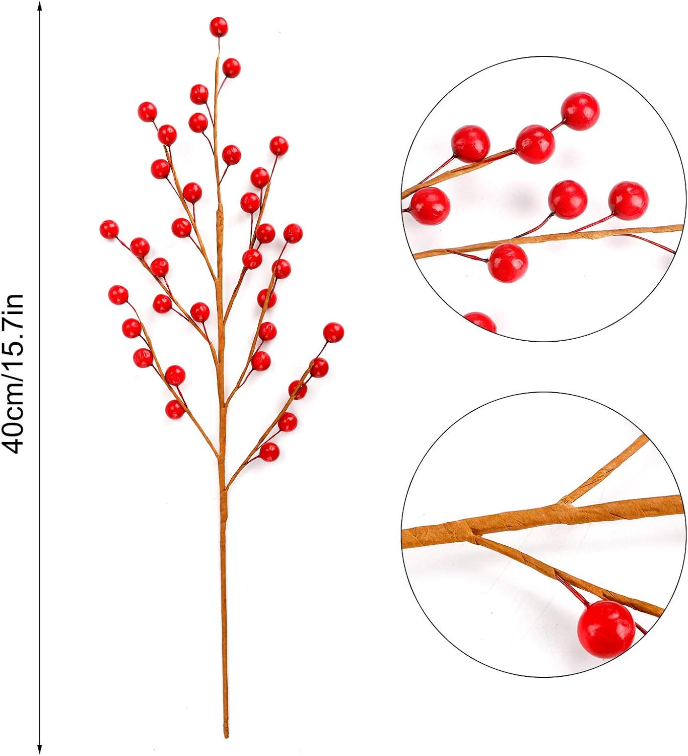 FUNARTY 15pcs Artificial Red Berry Stems Christmas Red Berry Picks for Branches, Winter Home Decor Craft and Holiday Party