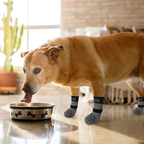 Miniatura 7 de PAWCHIE Calcetines antideslizantes para perros para suelo de madera dura con correa para interiores, protector de patas de punto, control de tracción