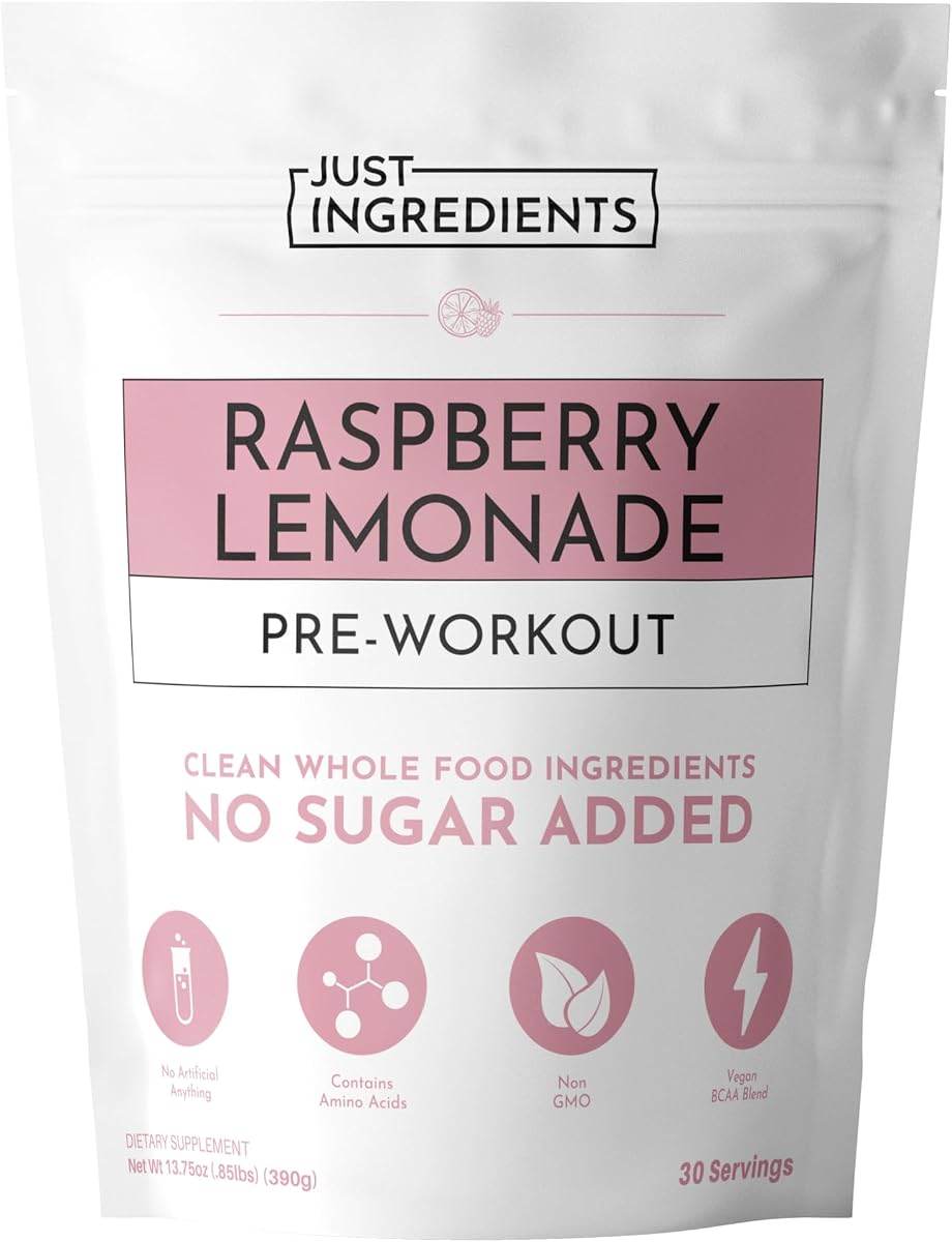 JUST INGREDIENTS PreWorkout - Raspberry Lemonade - 30 Serv 150mg Caffeine | Allergen Free Formula, No Artificial Sweeteners