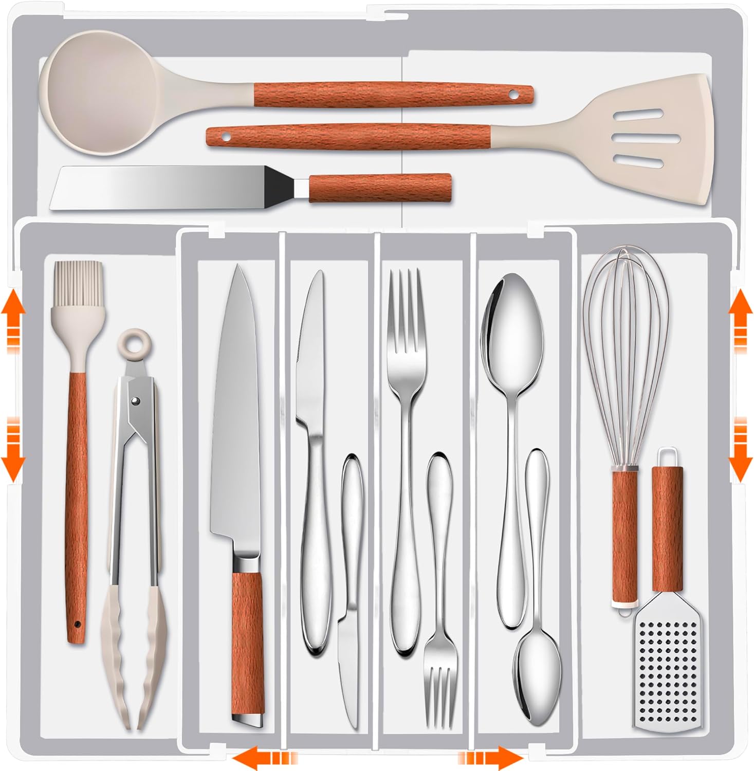 Spaclear Expandable Large Silverware Organizer - BPA-Free Utensil Organizer for Kitchen Drawer, Adjustable Silverware Drawer Organizer Flatware Cutlery Tray for Spoons Forks Knives,10.2"-17.2" Wide