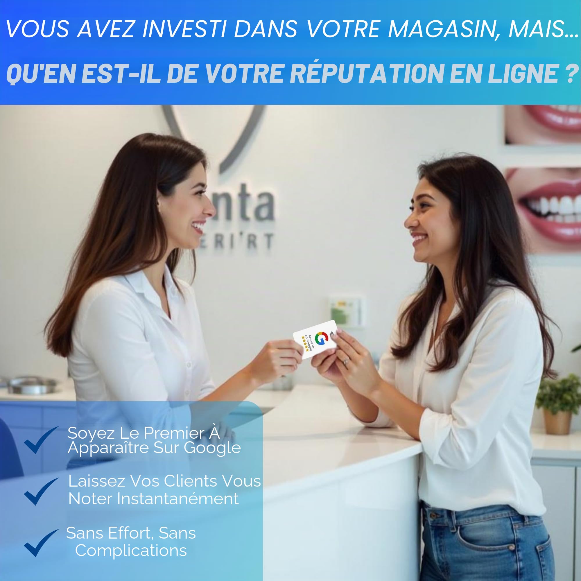 Carte de revue réutilisable pour les évaluations Google - Pack de 10 cartes - QR & Tap NFC Review Card - Review Us on Google Tap Card - iPhone & Android - Boost my Reviews Card - Configuration à la