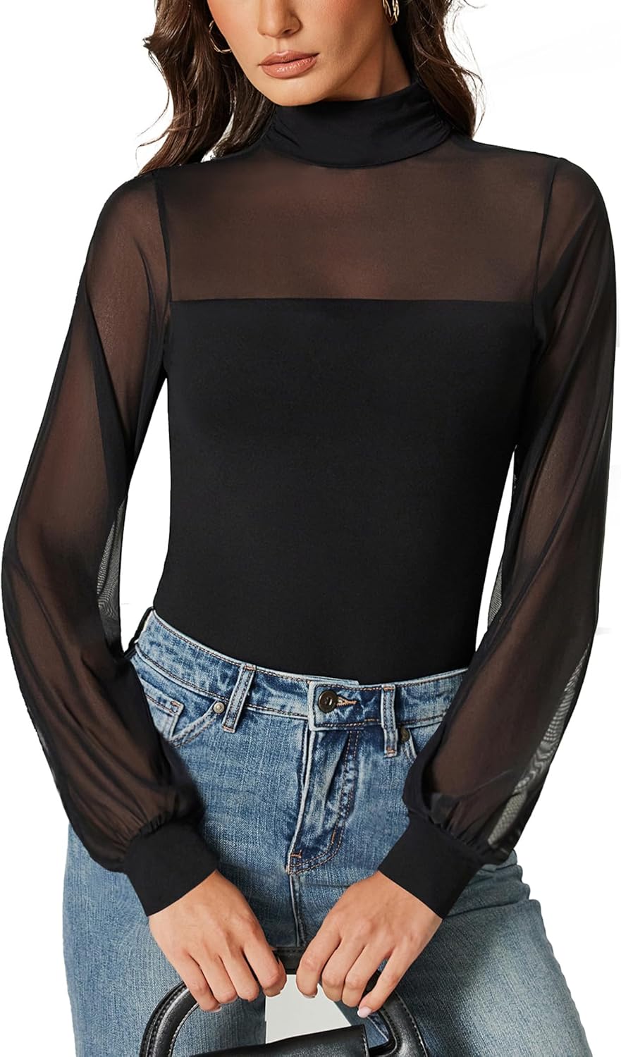 Avidlove Long Sleeve Body Suits Womens Mesh Turtleneck Bodysuit Thong Dressy Going Out Bodysuits Top Fall Outfits