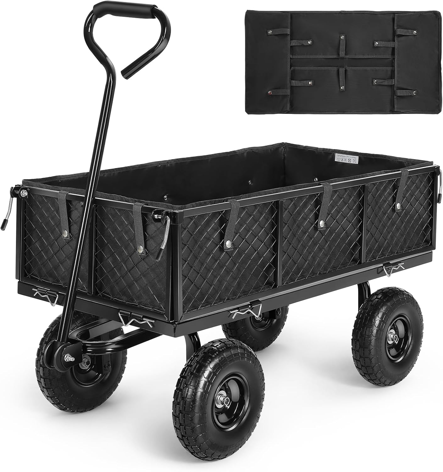 Homdox Steel Garden Cart 880 lbs Capacity Heavy Duty Garden Wagons,with Removable Steel Mesh Sides to Convert into Flatbed,Utility Metal Wagon w/ 180°Rotating Handle and 2 Tags Recyclable 880LBS Dark Black With Waterproof Oxford Cloth
