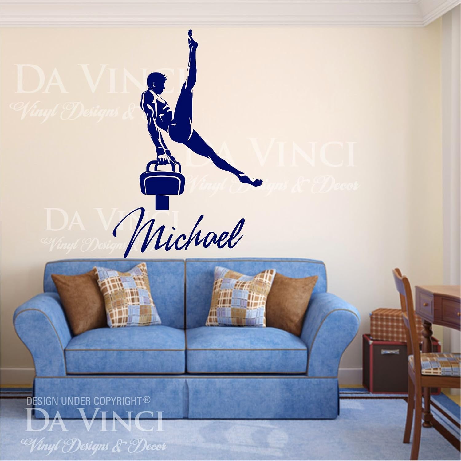 Gymnast Gymnastics Pommel Horse Boy Custom Name Wall Personalized Vinyl Sticker (X-LARGE 19" x 35" inches) : Tools & Home Improvement