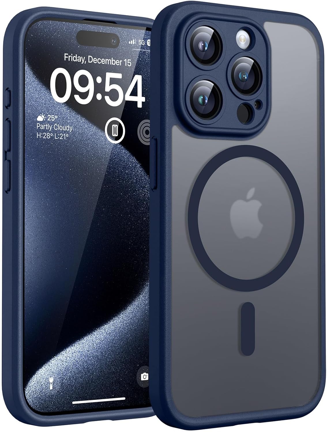 TOCOL Magnetic for iPhone 15 Pro Max Case, Upgraded Full Camera Protection, Compatible with Magsafe, Drop Protection, Translucent Matte Back Bumper Phone Cover 6.7-Inch(Dark Blue)
