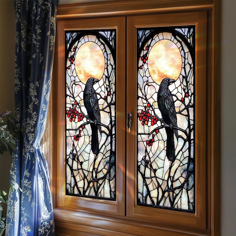 Vinilo para ventana estilo vitrales Raven 17.7x39.3 pulgadas miniatura 6
