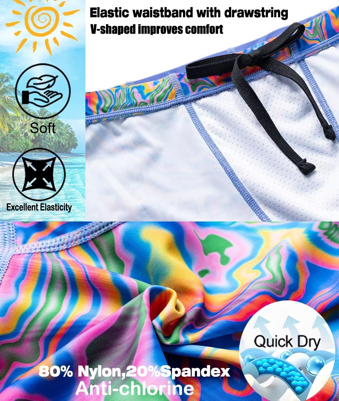 Jungen Jammer Badehose Schnelltrocknend Schwimmhose für Kinder Kompression Badeanzug (Lila/Kurve, M)