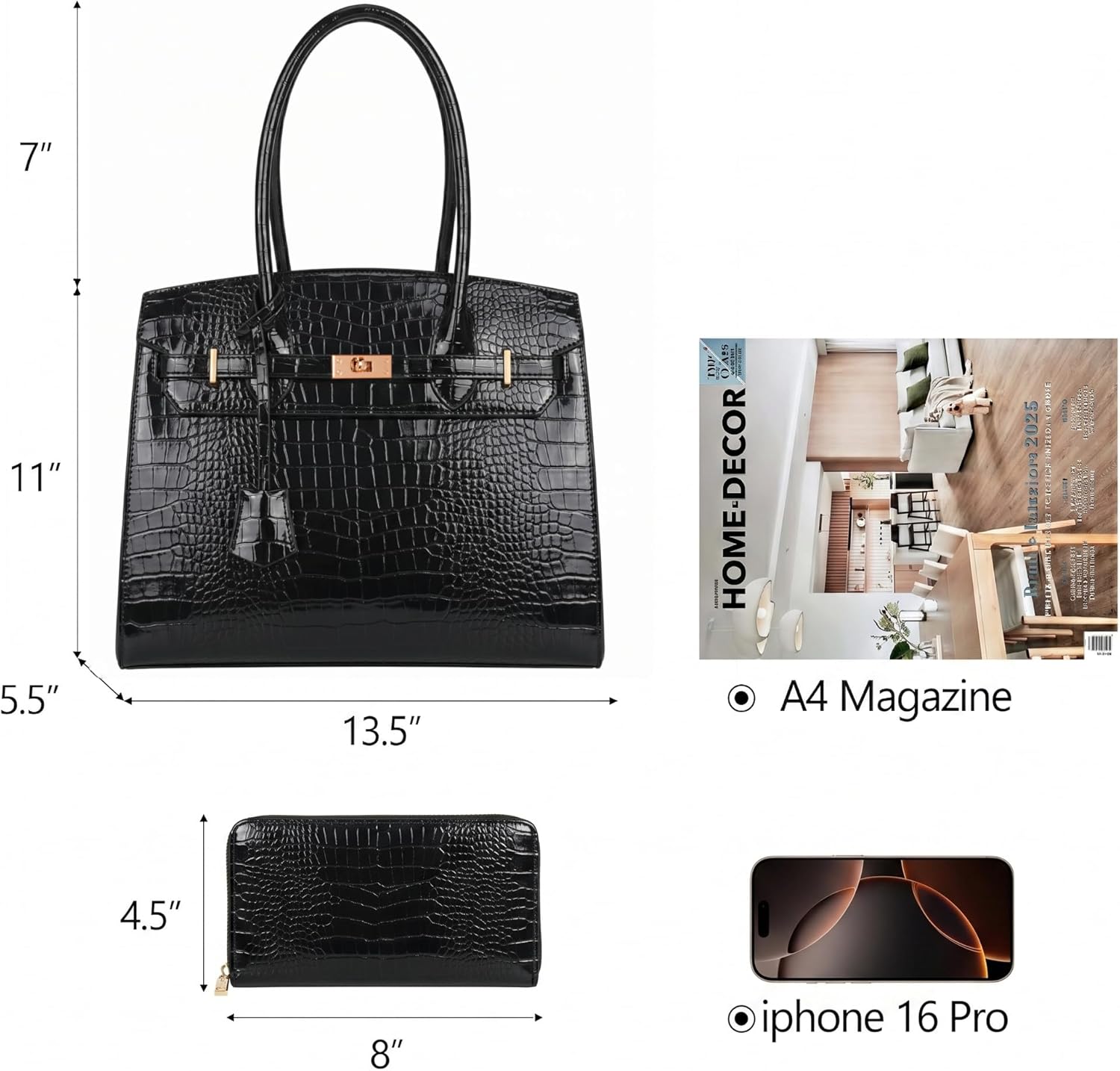 Designer Classic Top Handbags For women, Shoulder Purses For Ladies, Adjustable Strap Work Satchel with Wallet