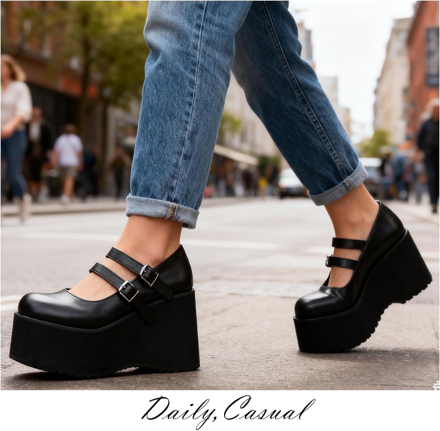 Gothniero Womens Black Platform Mary Janes Goth Lolita Chunky Heel Pumps Gothic Cute Dress Shoes for Women with Ankle Strap Size5.5-10 - Image 2