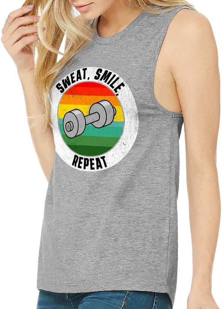 Sweat Smile Repeat Women's Muscle Tank - Funny Tank Top - Gym Workout Tank