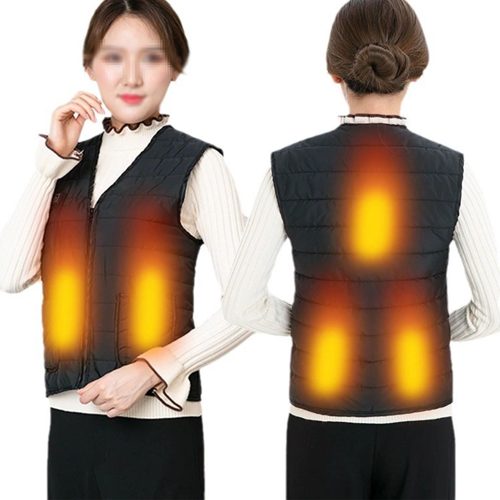 Gilet chauffant rechargeable USB noir à 5 zones et 3 niveaux de température mixte
