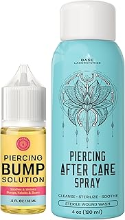 BASE LABORATORIES Piercing Aftercare Kit: Keloid & Piercing Bump Solution Oil(15ml) + Piercing Aftercare Spray (4oz) - for Keloid Bump Removal & Cleansing Soothing Piercings Before & After