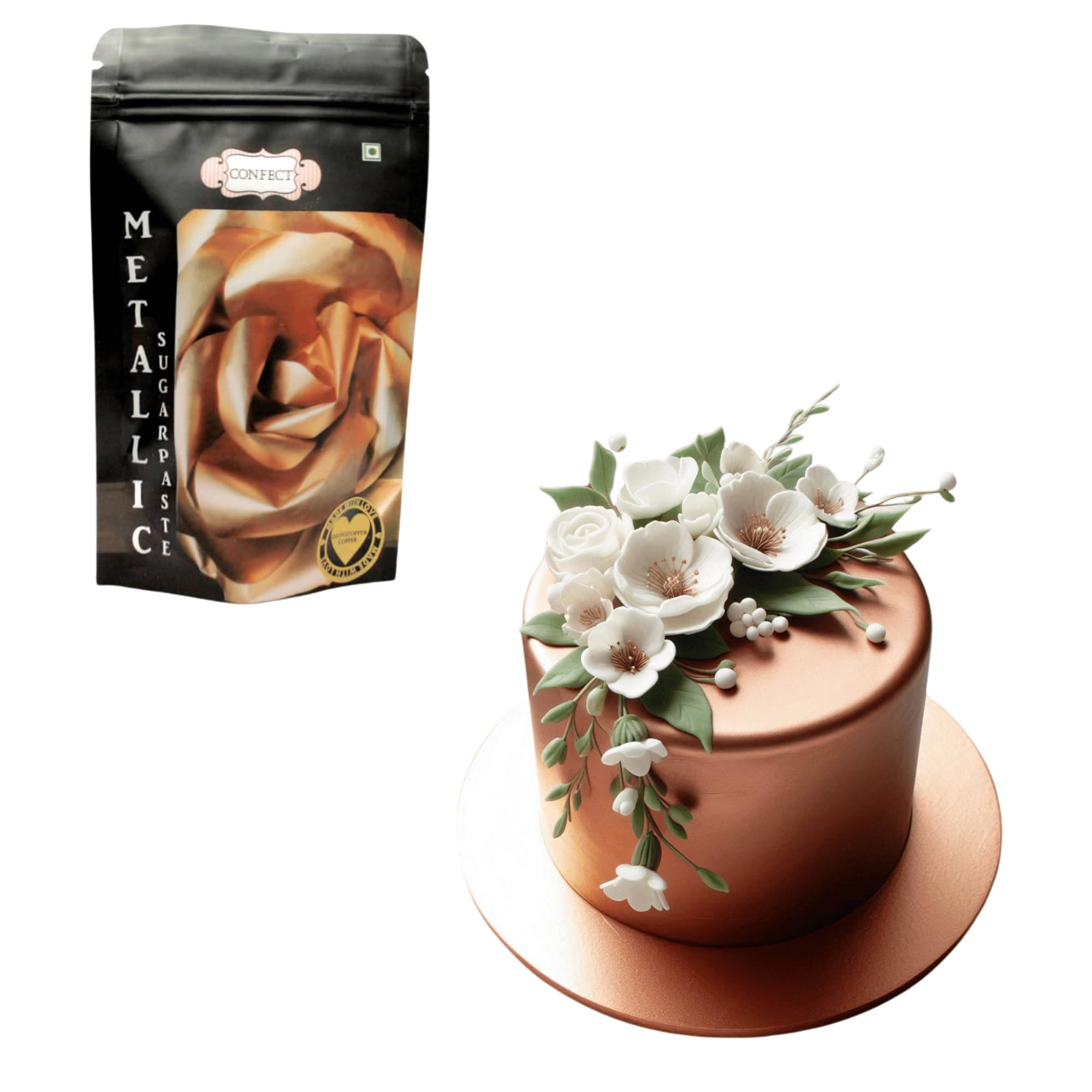 Confect Showstopper Copper Metallic Fondant | Edible Fondant For Cakes | Chefs Choice Fondants for Cake Decorating Cake | Vegan, Gluten-Free, Nut-Free, Palm Oil-Free – 250 Gms