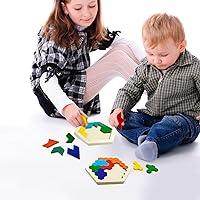 Vista 6 de 6 piezas de rompecabezas de tangram de madera para niños, bloques de rompecabezas de madera hexagonal para niños pequeños, rompecabezas geométrico