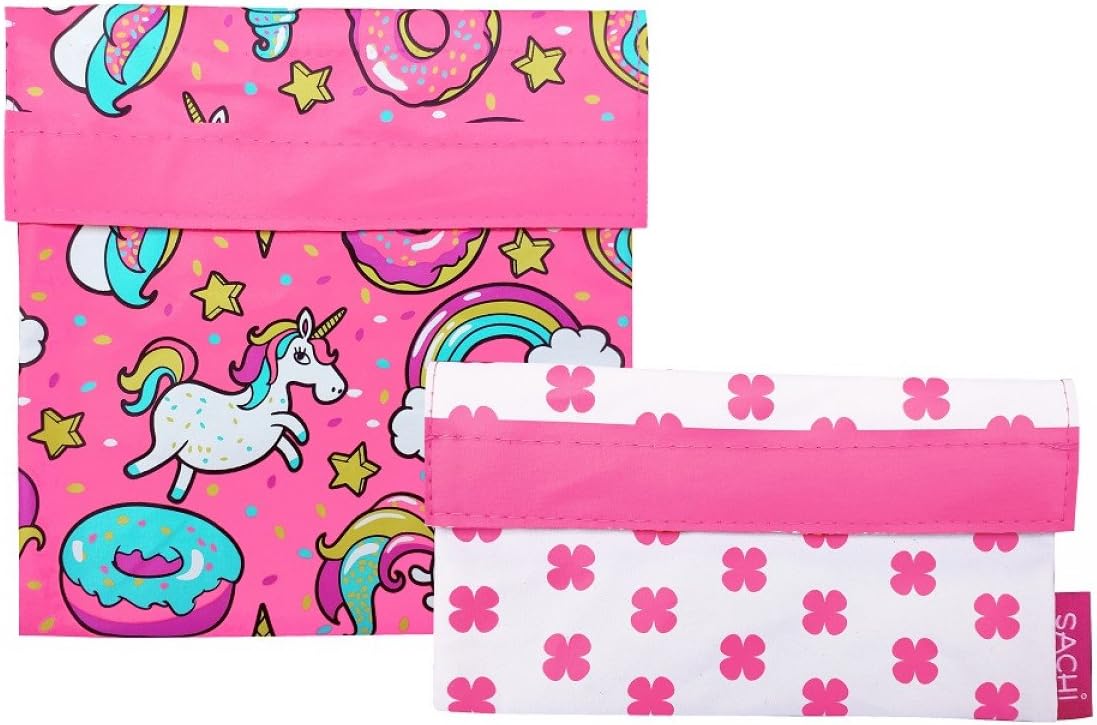 Sachi Reusable Sandwich/Snack Lunch Pockets Set of 2 - Unicorn - Pink