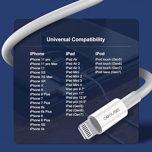 Miniatura 7 de Paquete de 3 cargadores de iPhone de 3 pies certificado Apple MFi Cargador de iPhone de Apple, cable Lightning a USB de 3 pies, cable de carga