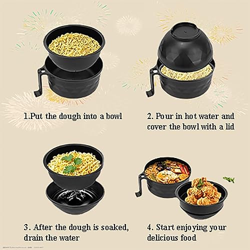 Miniatura 2 de Juego de ollas de ramen para microondas, cuenco de fideos instantáneos de paja de trigo con asas, cocina de fideos ramen con cuchara, palillos,