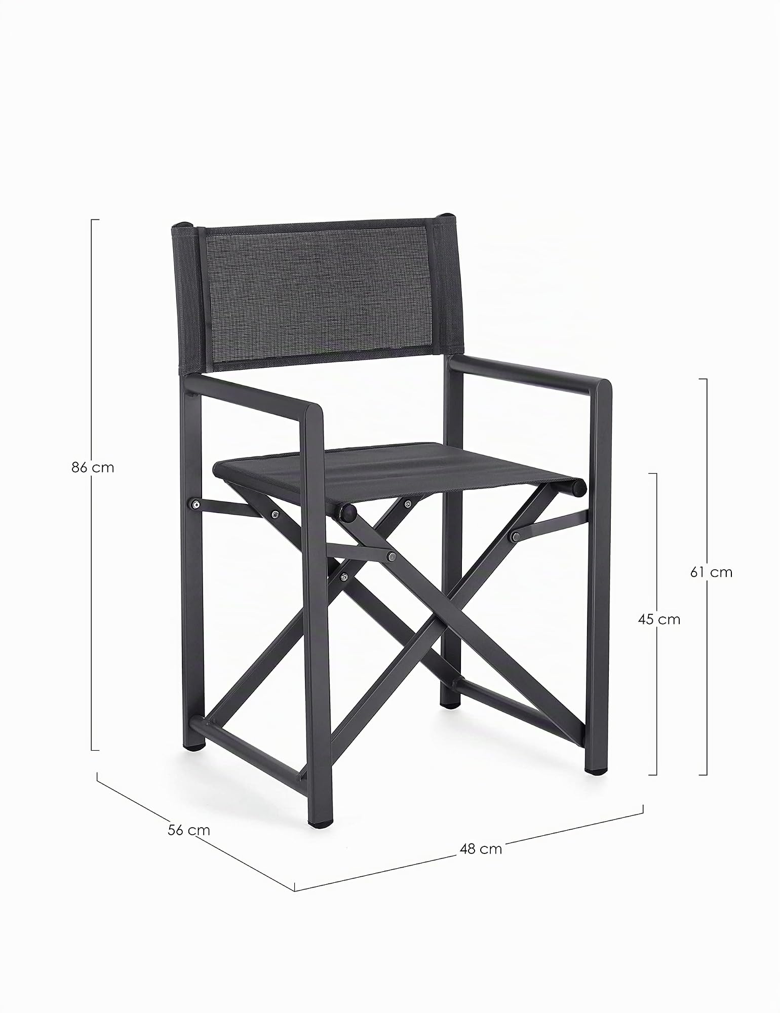 Sedia Regista In Alluminio Verniciato Da Esterno Grigio, Seduta E Schienale In Texilene, 48 x 56 x 86 Cm Per Giardino E Piscina
