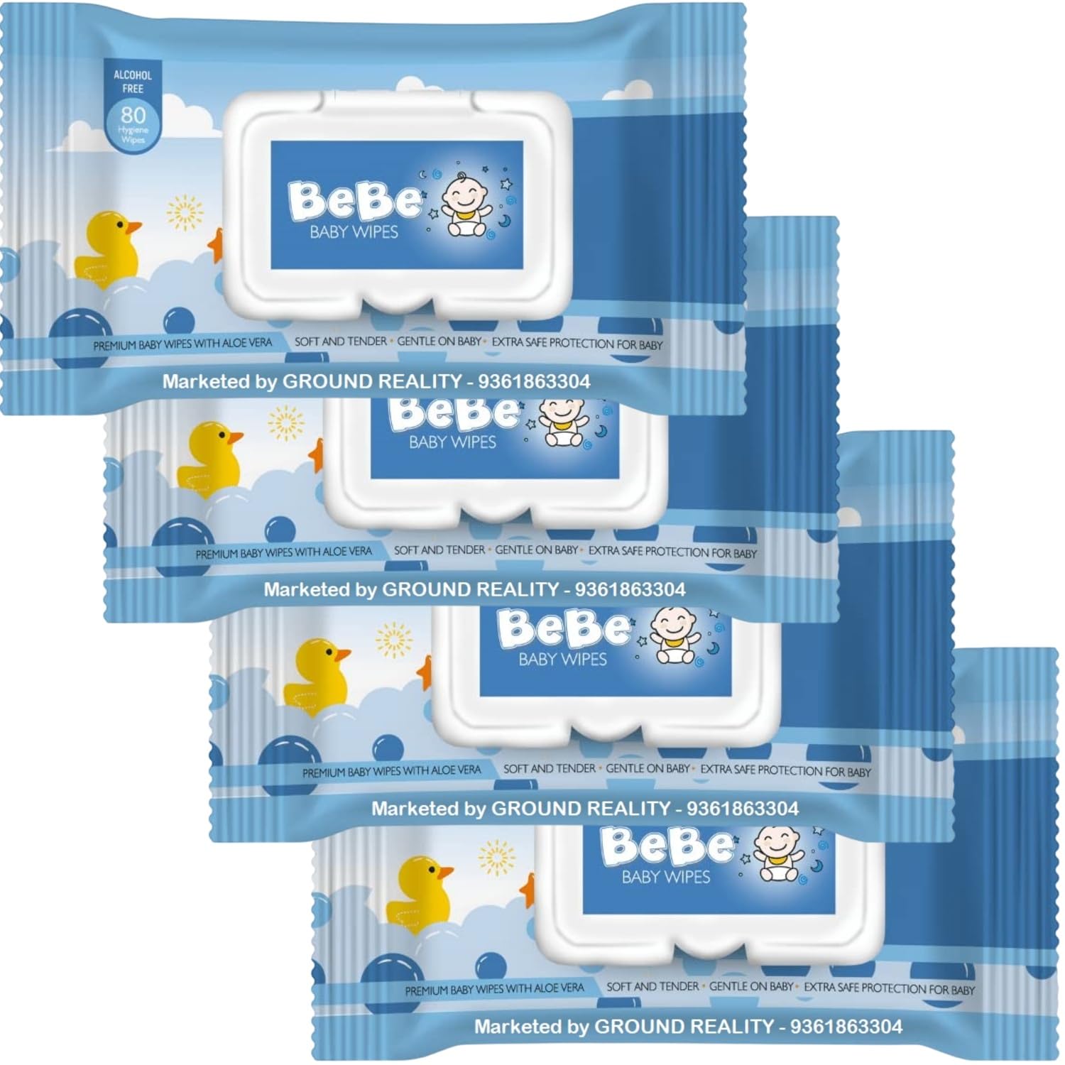 LUREME Bebe Baby Wet Wipes with Vitamin E Oil and Aloe Vera for New Born Baby Wiping Cleaning Tissue 1 Pack 80 Wet Wipes with Lid + (FREE Fridge Magnet/Order)