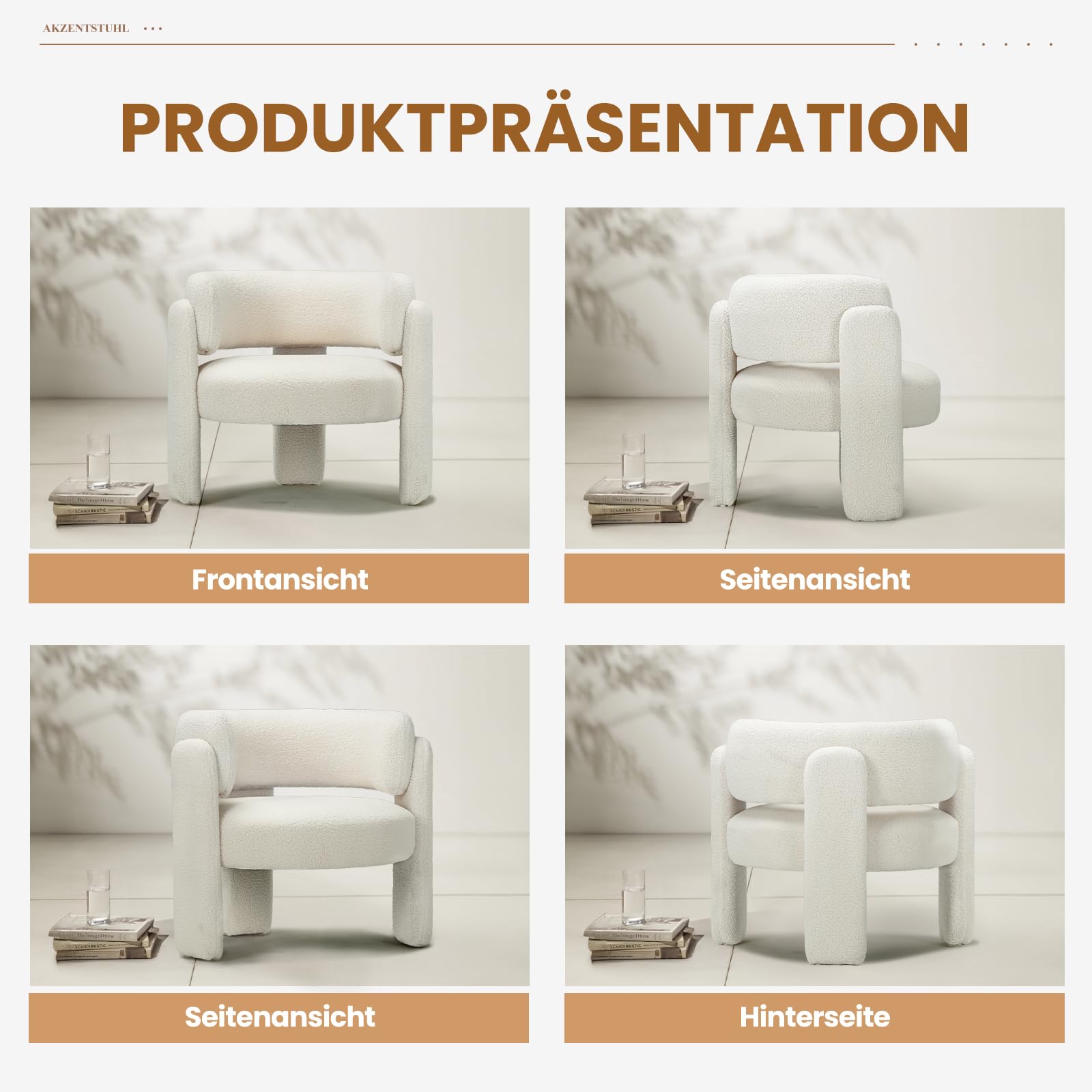 COLAMY Modern Velvet Ohrensessel, Gepolsterter Sessel Wohnzimmer, Bequemer Runder loungesessel mit 3 Beinen für Wohnzimmer, Schlafzimmer, Leseecke, Creme
