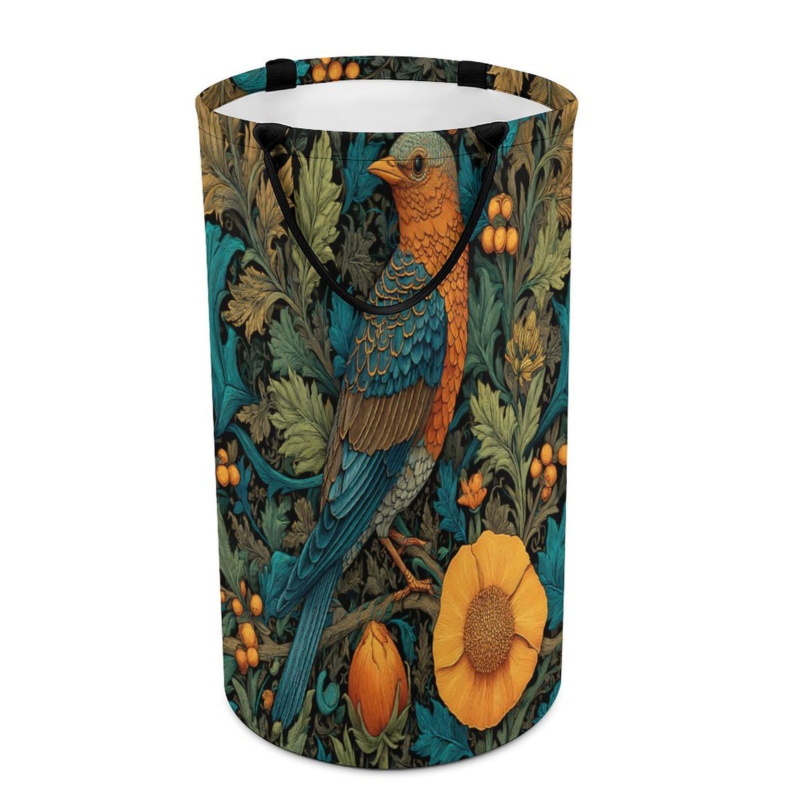 LUYYSKY Vintage Abstract Animal Bird Versatile Storage Laundry Basket, Vintage Watercolor William Morris Botanical Floral Large Capacity Bathroom Hamper With Handle