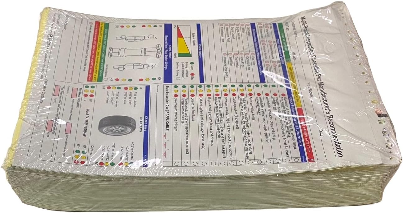 Multi-Point Inspection Checklist Per Manufacturer's Recommendation Forms, White/Multi-Colored - Quantity 250 AP-7291 (W15*)